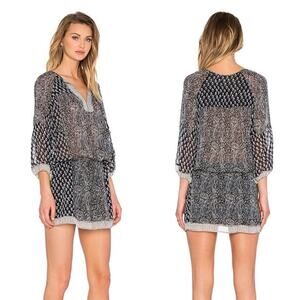 Ulla Johnson Salinas Dress Mer Silk Chiffon Mini Dress Boho 2 Blue Paisley